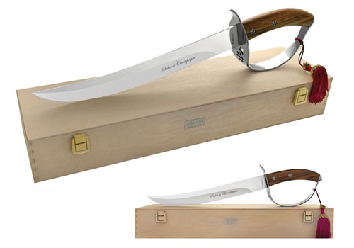 Large Champagne Saber with Wooden Storage Box